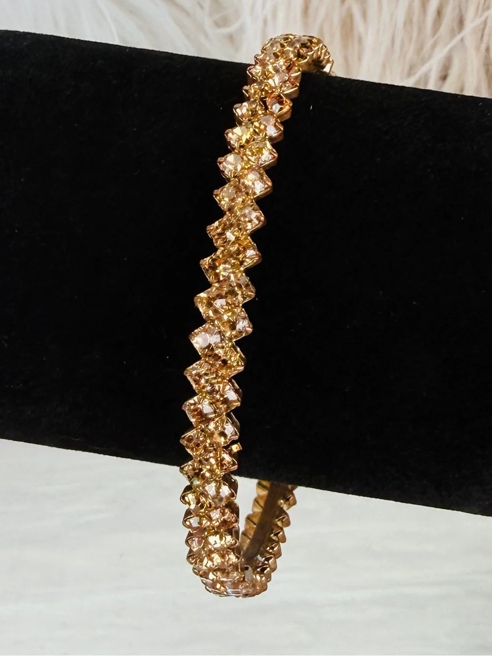 Vintage Amber Colored Crystal Stacking Bangle Bracelet